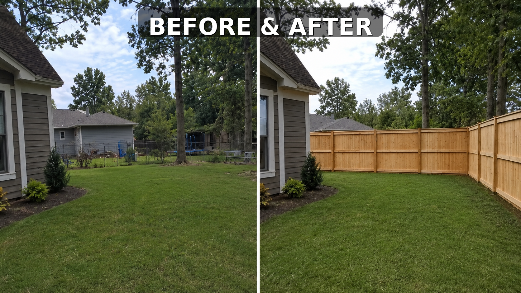 Before and after fence installation by Upstate Fence Pros